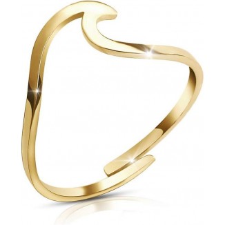 Adjustable Finger Ring in Stainless Steel with a Wave Design in 18K Gold