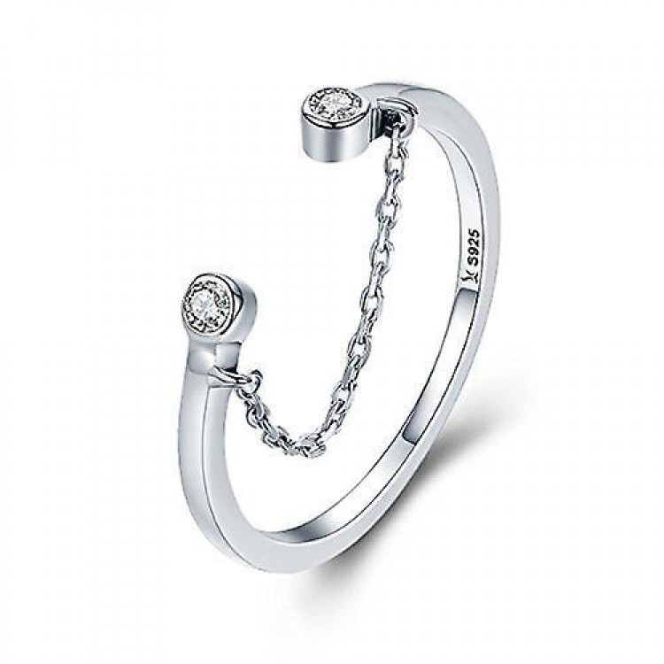 Sterling Silver Adjustable CZ Chain Rings,for Eternity, Engagement