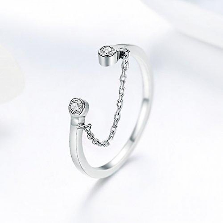 Sterling Silver Adjustable CZ Chain Rings,for Eternity, Engagement