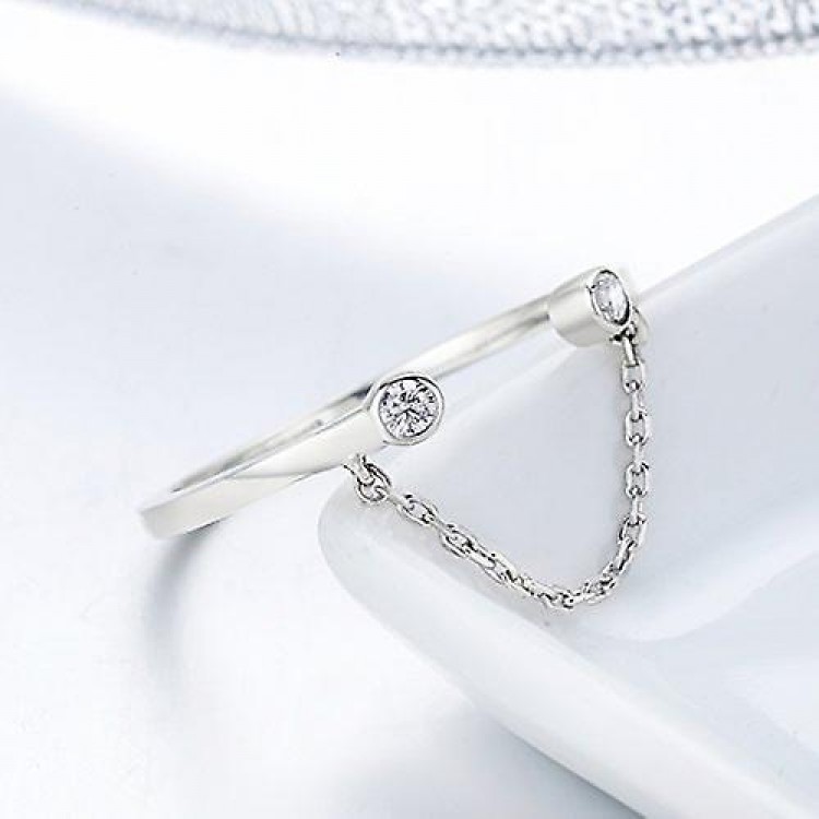 Sterling Silver Adjustable CZ Chain Rings,for Eternity, Engagement