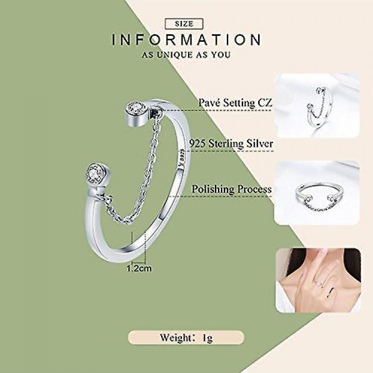 Sterling Silver Adjustable CZ Chain Rings,for Eternity, Engagement