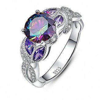 Elegant Rainbow Gemstone Rings: Featuring Topaz and Sapphire in Sterling Silver