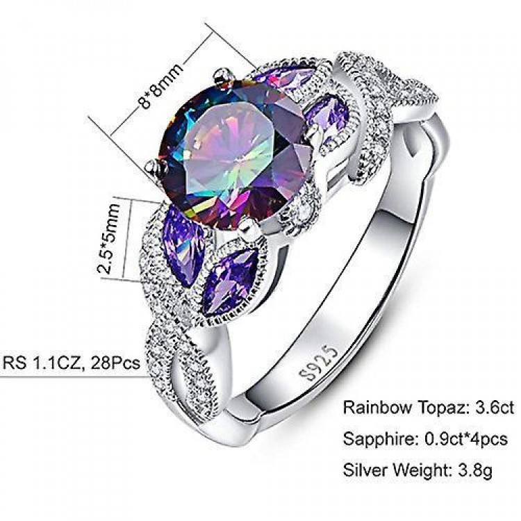 Elegant Rainbow Gemstone Rings: Featuring Topaz and Sapphire in Sterling Silver