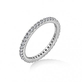 Platinum Plated Sterling Silver All-Around Band Ring set with Round Infinite