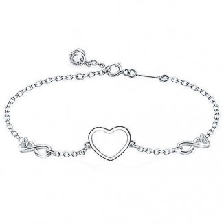 Elegant 925 Sterling Silver Infinity Heart Adjustable Bracelet for Women