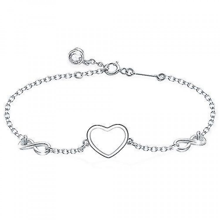 Elegant 925 Sterling Silver Infinity Heart Adjustable Bracelet for Women