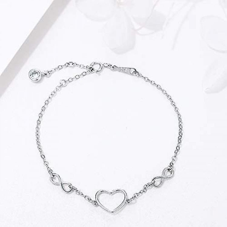 Elegant 925 Sterling Silver Infinity Heart Adjustable Bracelet for Women