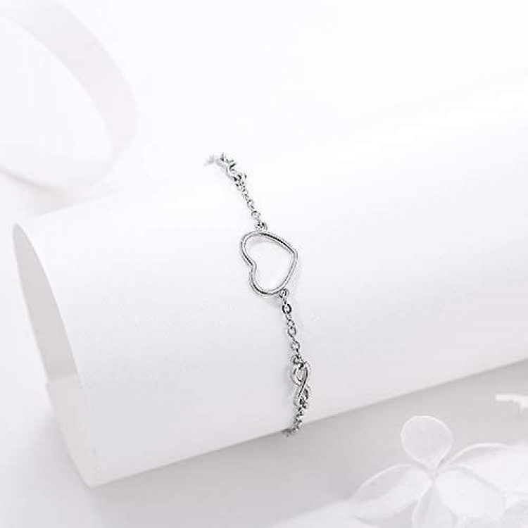 Elegant 925 Sterling Silver Infinity Heart Adjustable Bracelet for Women