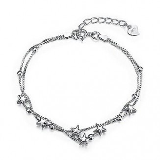 Silver Star Bracelet,Features Ball Beaded Charm in 925 Sterling Silver.