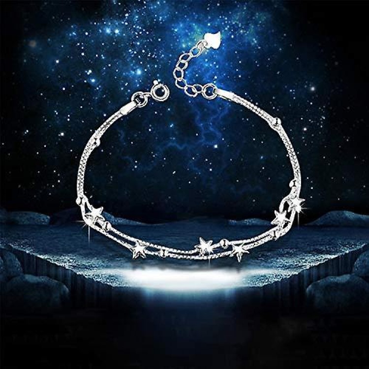 Silver Star Bracelet,Features Ball Beaded Charm in 925 Sterling Silver.