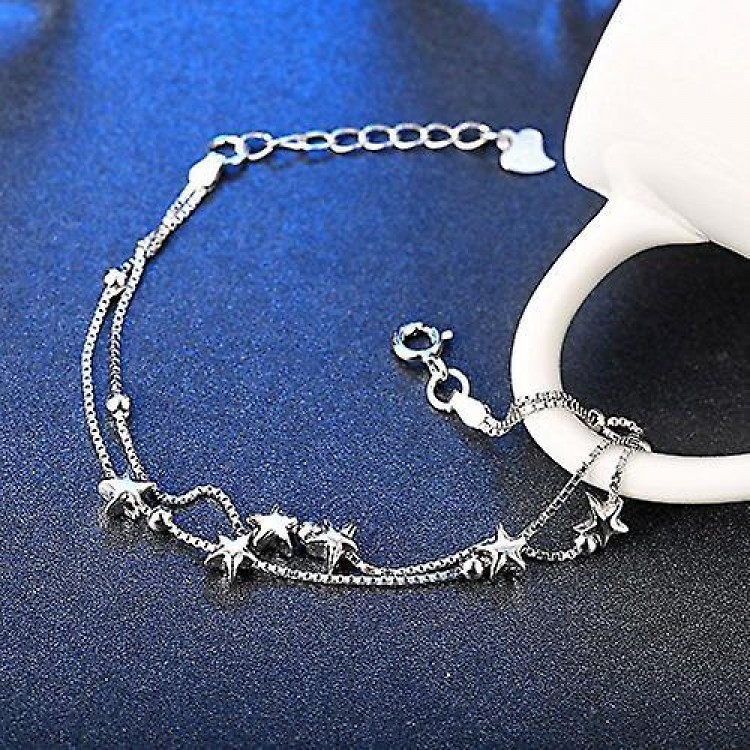 Silver Star Bracelet,Features Ball Beaded Charm in 925 Sterling Silver.