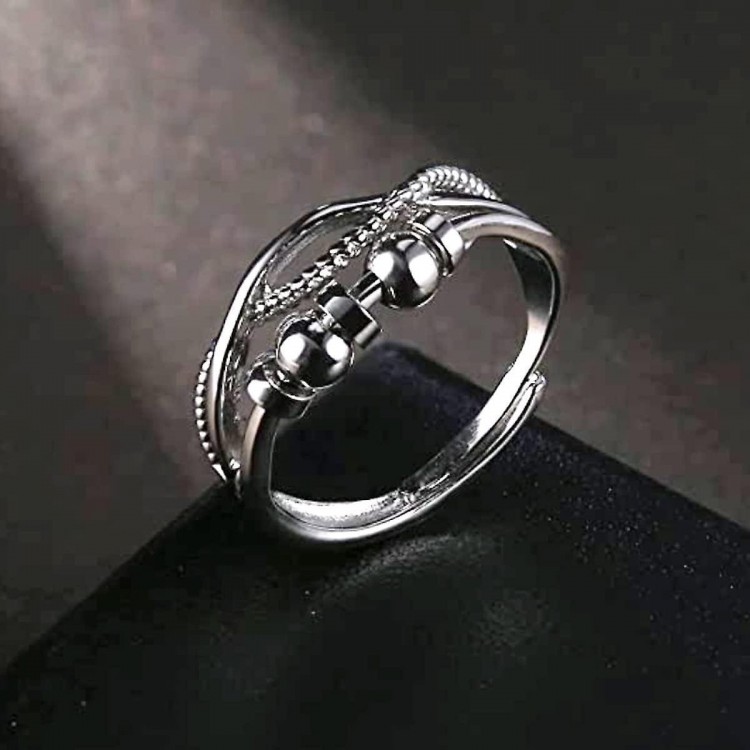 Ease Tension:925 Sterling Silver Anti-Stress Fidget Spinning Rings