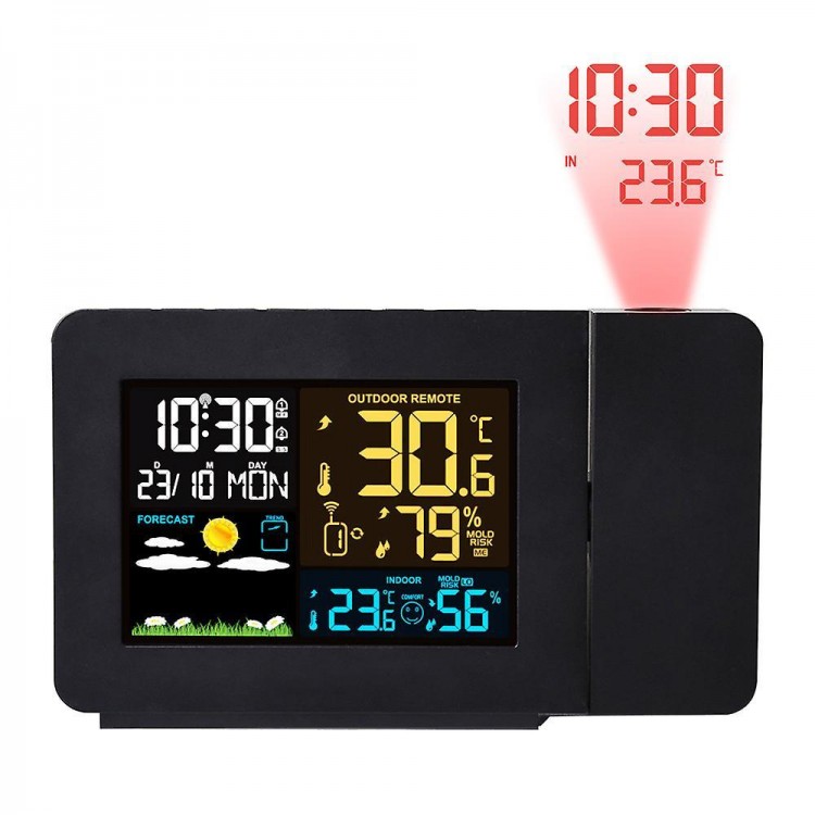 Projection Alarm Clock with Built-in Outdoor Wireless Sensor and Weather Station