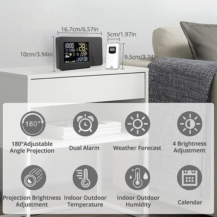 Projection Alarm Clock with Built-in Outdoor Wireless Sensor and Weather Station