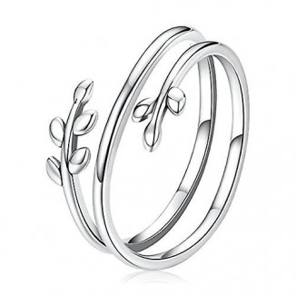 Adorable Tree Leaf-Star 925 Sterling Silver Open Rings: Adjustable Size