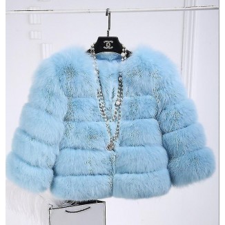 New Winter Warm Faux Fox Fur Coat Women's Short Ro Neck Luxury Women's Fur