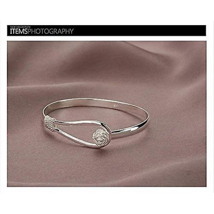 Elegant Clip-On Button Silver Bracelet  - Made from 925 Plated Silver