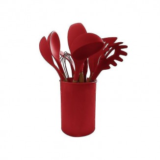 12-Piece Set of Non-Stick Pot Utensils – Silicone Kitchen Tools with Wooden