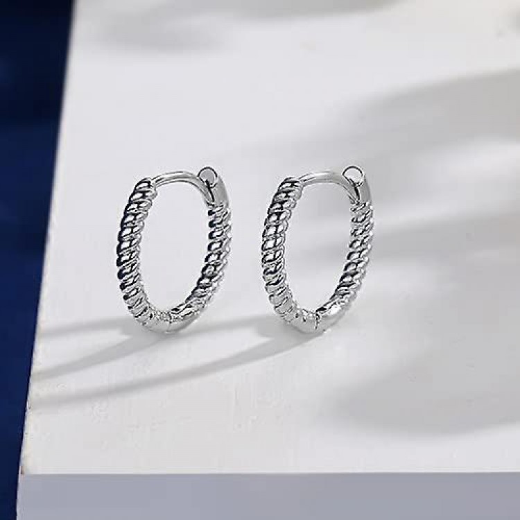 Small Silver Hoop Earrings - Hypoallergenic Sterling Silver Twisted Rope Hoops