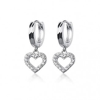 Elegant CZ Heart Hoop Earrings: 925 Sterling Silver for Women and Teen Girls
