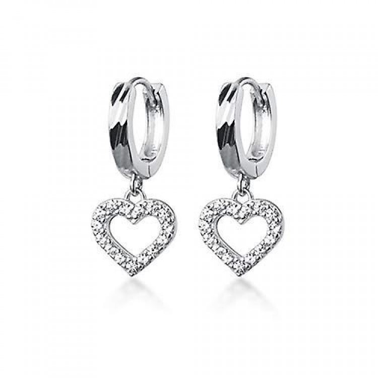 Elegant CZ Heart Hoop Earrings: 925 Sterling Silver for Women and Teen Girls