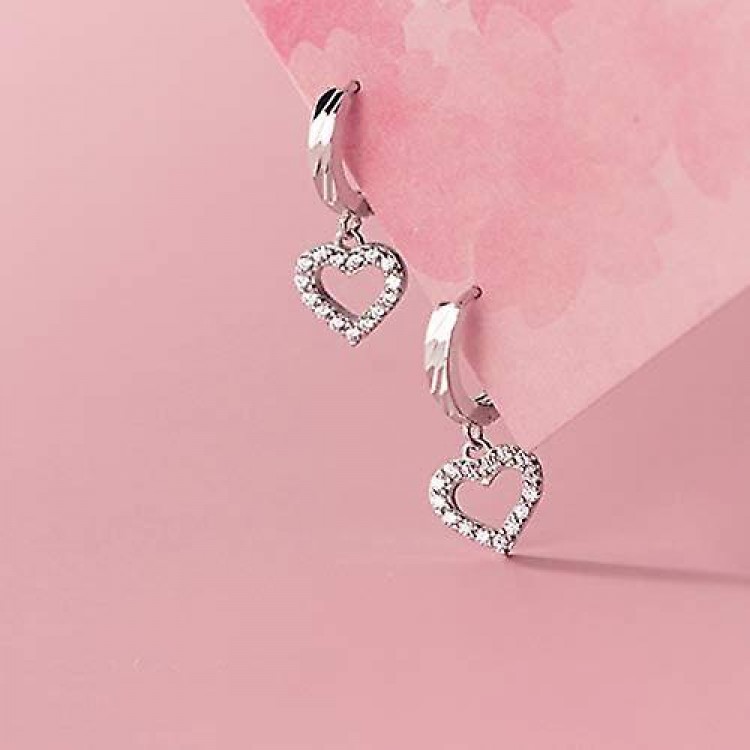 Elegant CZ Heart Hoop Earrings: 925 Sterling Silver for Women and Teen Girls