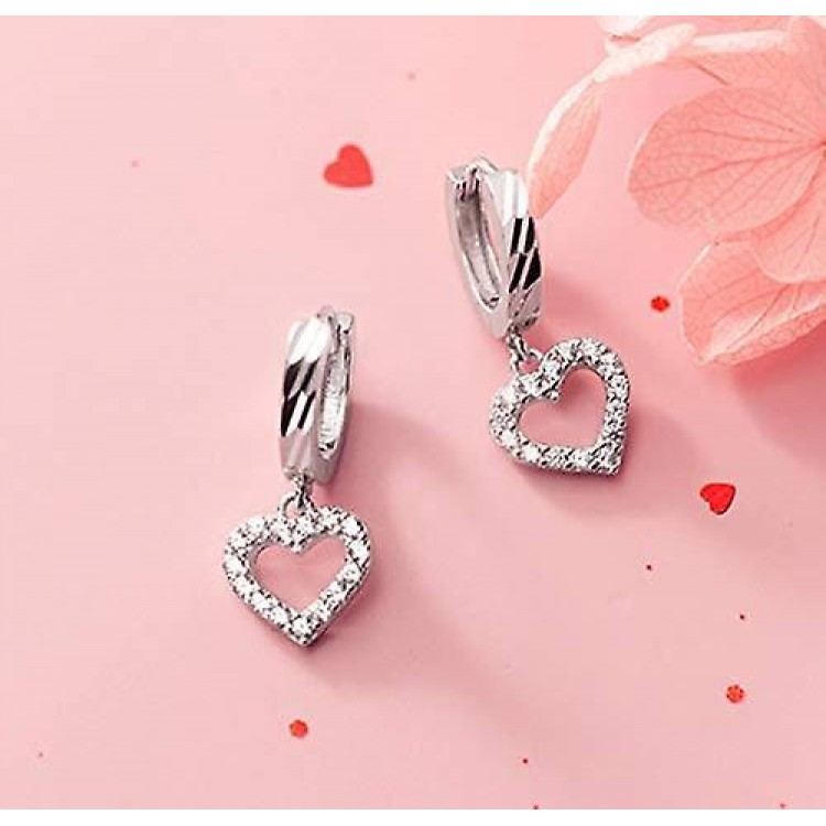 Elegant CZ Heart Hoop Earrings: 925 Sterling Silver for Women and Teen Girls