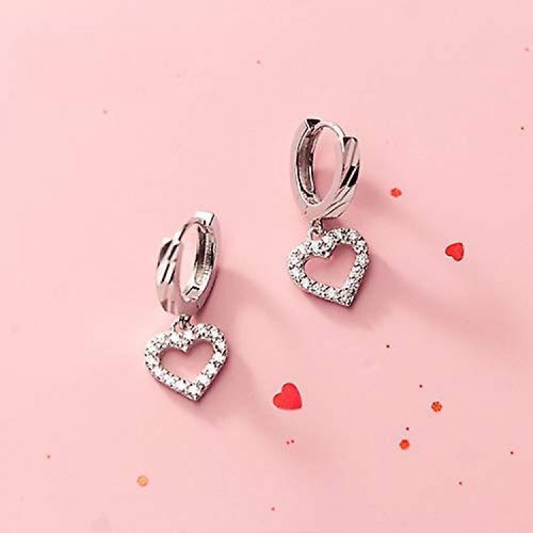 Elegant CZ Heart Hoop Earrings: 925 Sterling Silver for Women and Teen Girls