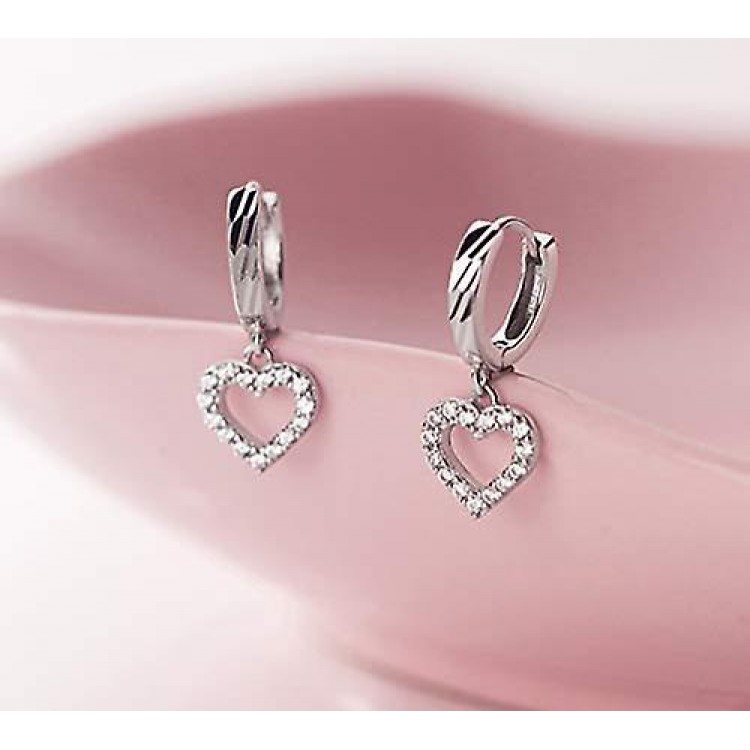 Elegant CZ Heart Hoop Earrings: 925 Sterling Silver for Women and Teen Girls