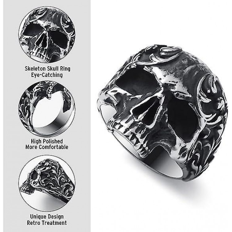 Gothic Punk Stainless Steel Skull Rings for Men.Available in Sizes