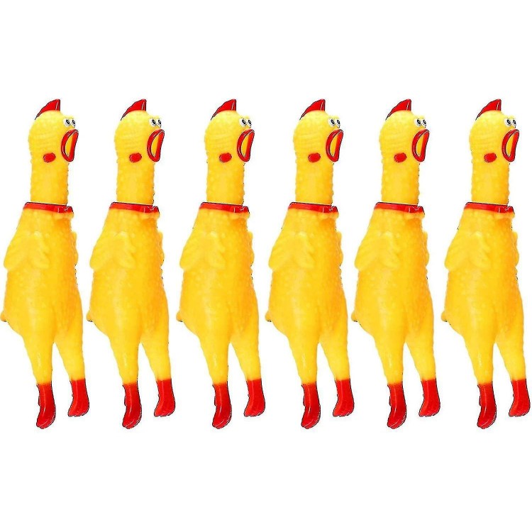 Pack of 6 Rubber Screaming Chicken Toys - Yellow, Novelty, and Durable Rubber