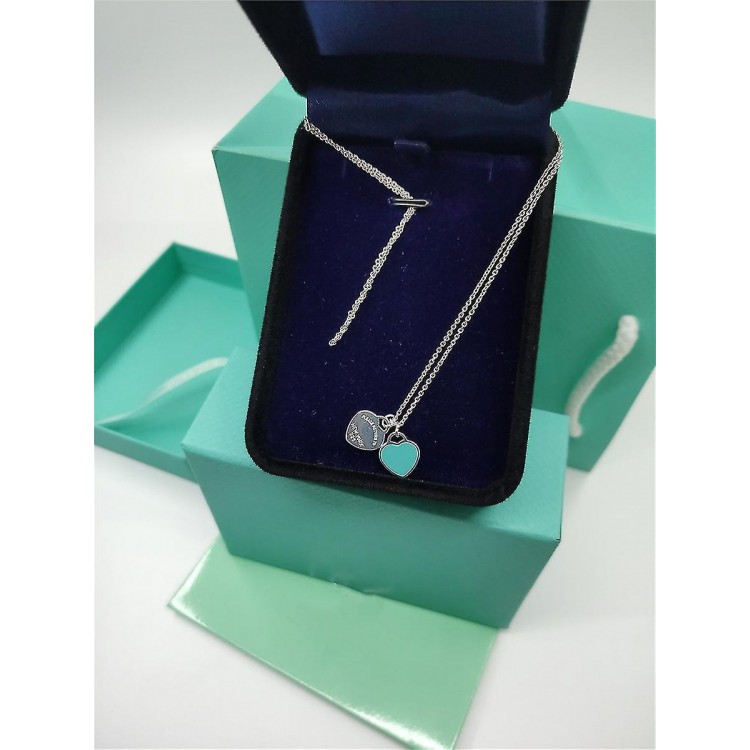 Double Heart Enamel Necklace - 925 Sterling Silver Pendant Jewelry