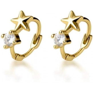 Cute CZ Star Tiny Cuff Hoop Earrings S925 Sterling Silver,and Hypoallergenic