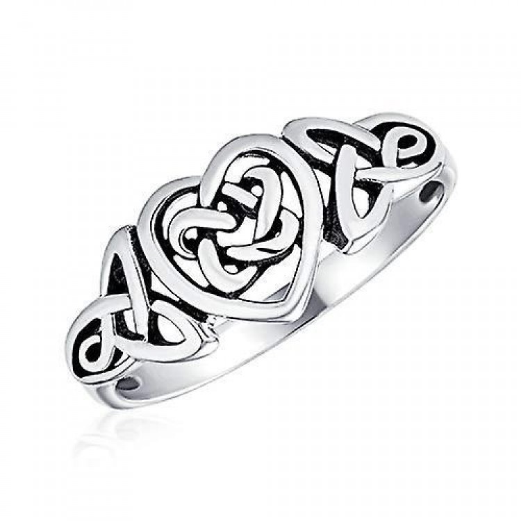 Infinity Heart Celtic Promise Ring,Delicate Oxidized .925 Sterling Silver