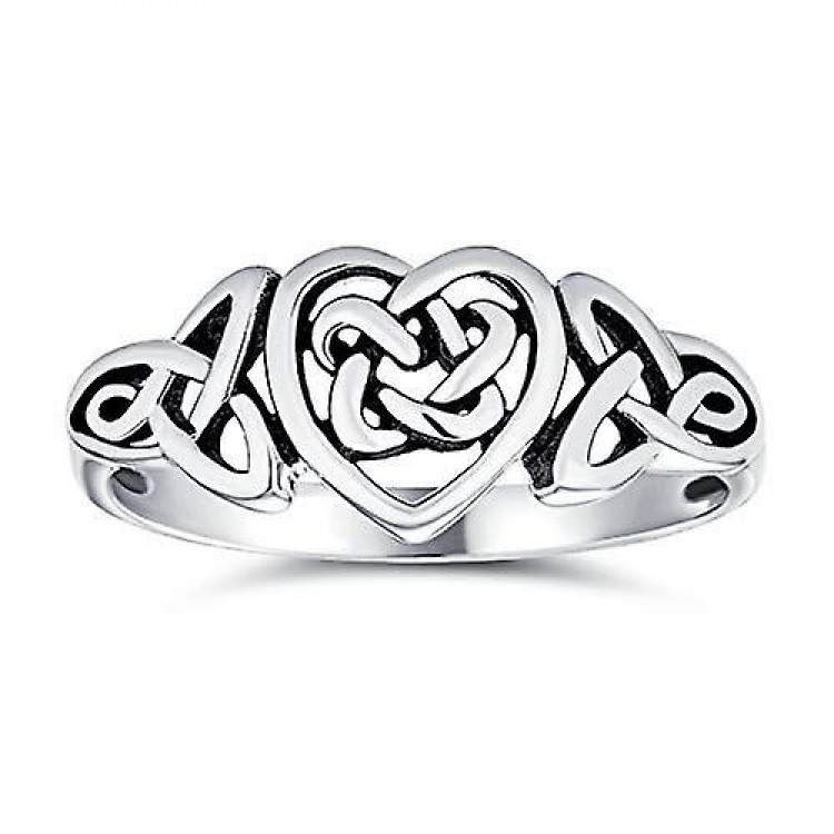 Infinity Heart Celtic Promise Ring,Delicate Oxidized .925 Sterling Silver