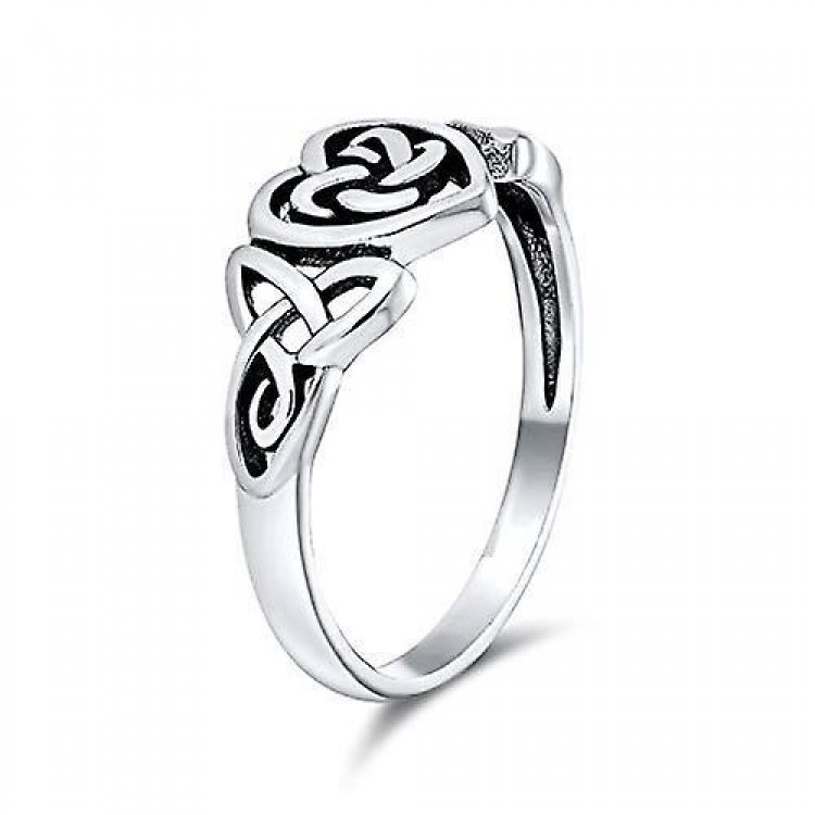 Infinity Heart Celtic Promise Ring,Delicate Oxidized .925 Sterling Silver