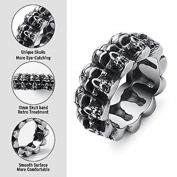 Gothic Punk Stainless Steel Skull Rings for Men. Available in Various Sizes