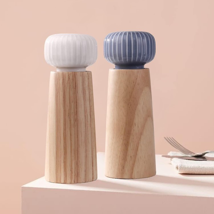 Salt and Pepper Mill Set-Elegant Wood and Ceramic Grinder