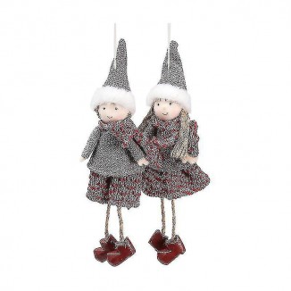 2pcs Christmas Angel Doll Pendant Handmade Linen Christmas Tree Pendants