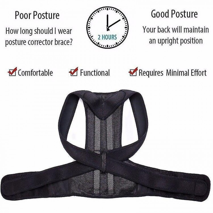 3XL Plus Size Adjustable Magnetic Posture Corrector: Unisex Black Shoulder and Back Support Belt