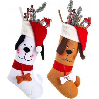 2 Pieces Dog Heilwiy Christmas Stocking Embroidered Dog Pattern Christmas Stocking Decorative Felt Personalized