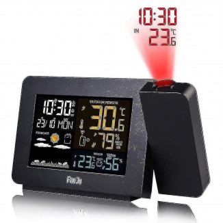 Projection Alarm Clock Projection Clock With Bulit-in Outdoor Wirelss Sensor And Weather Station Dual Alarms For Bedroom Support Lcd Display Date Time
