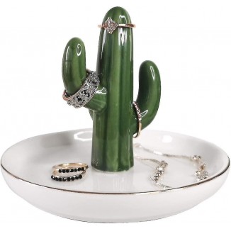 Cactus Ring Holder - Desktop Jewelry Tray with Unique Cactus Design.