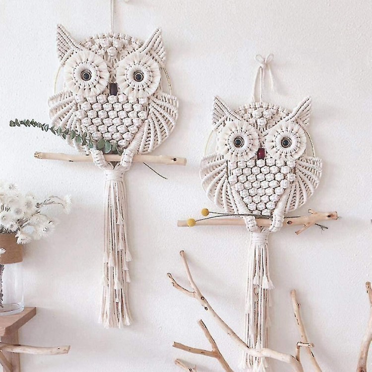 Wall Hanging Owl Art Tapestry Decor Hand Woven Boho Ornament