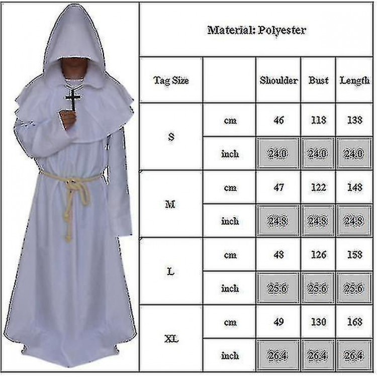 Monk Hooded Robe Cloak Cape Friar Medieval Priest   Costume Red Ver.