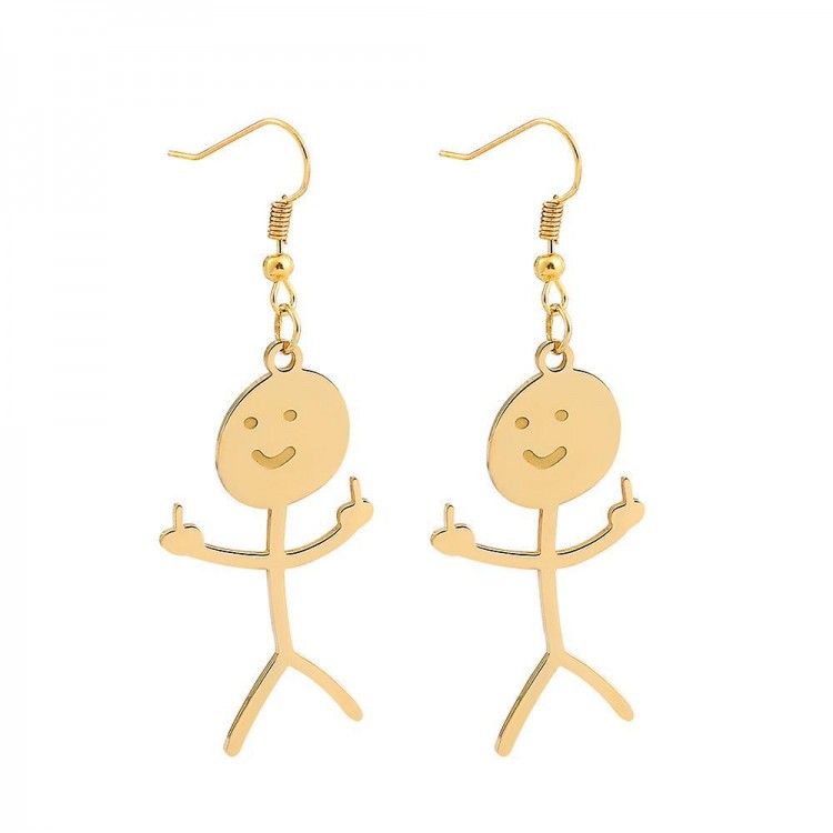 Stainless Steel Earring Featuring A Playful Doodle Of A Character Making