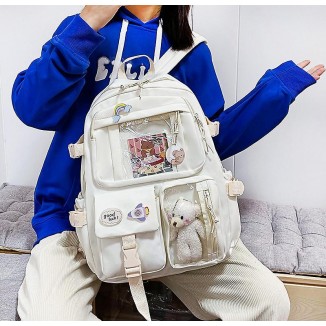 Aesthetic School Bags With Kawaii Pin And Cute Accessories