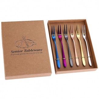 304 Stainless Steel Set of 6 Colorful Cake Forks – Mini Forks for Stylish and Fun Enjoyment of Your Favorite Treats