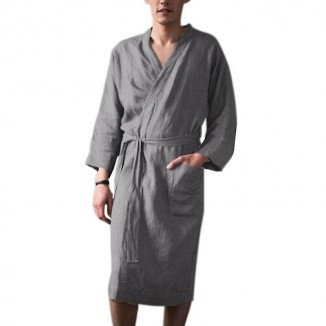 Men's 3/4 Sleeve Cotton Linen Bath Robe – Nightwear And Sleepwear