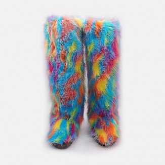 Women's Faux Fur Boots - Furry Cropped Snow Boots